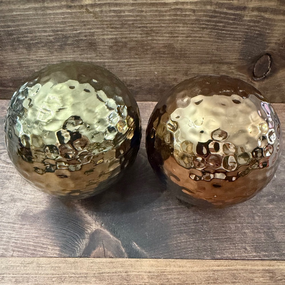 Pier 1 Imports Hammered Metallic Ceramic Orbs Gold Bronze Set of 2